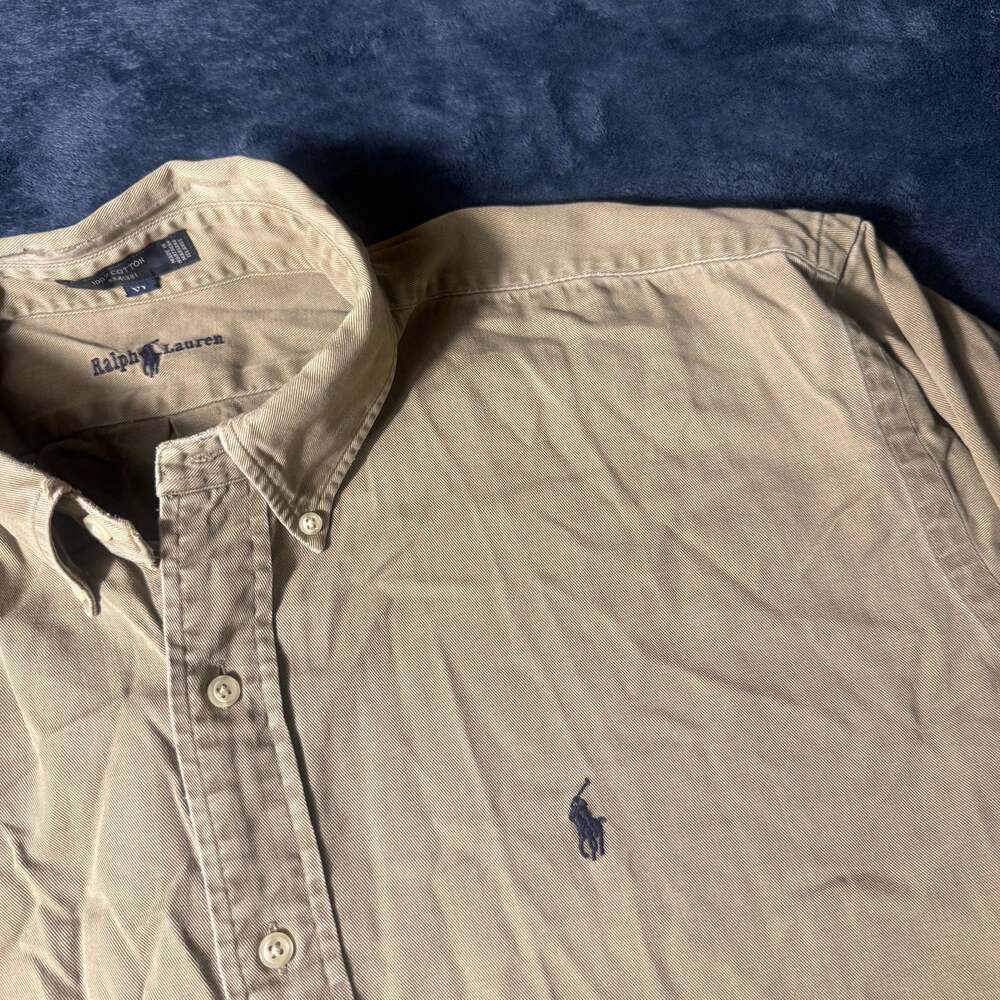 Vintage Ralph Lauren The Blaire Button Down Tan Long Sleeve Shirt XL
